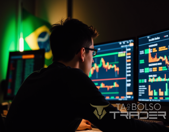 Trader operando em uma mesa proprietária brasileira