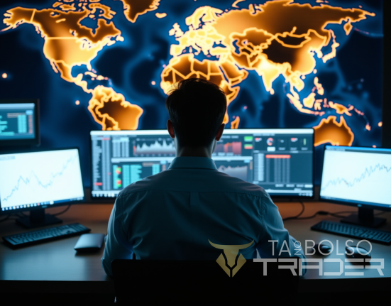 Trader operando mercados internacionais em tempo real