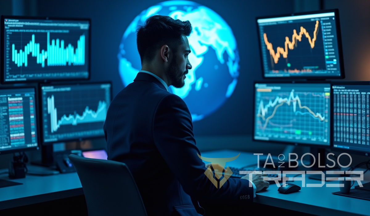 Trader operando no mercado internacional conectado