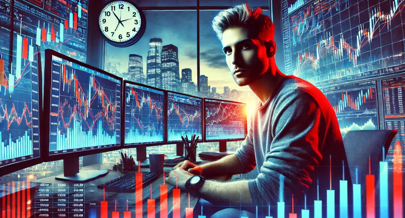 Trader se preparando para day trading com gráficos