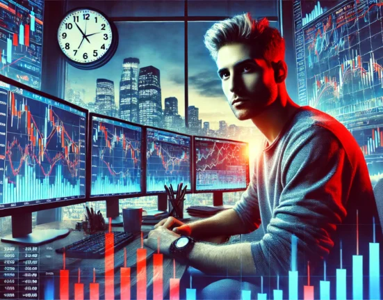 Trader se preparando para day trading com gráficos