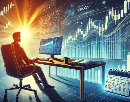 Trader analisando gráficos de swing trade no mercado