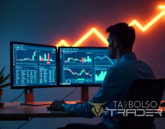Trader se preparando para a semana com gráficos e ferramentas.