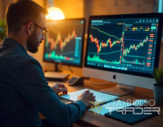 trader se preparando para a semana com gráficos e café