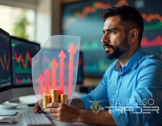 Trader aplicando gestão de risco em gráficos financeiros
