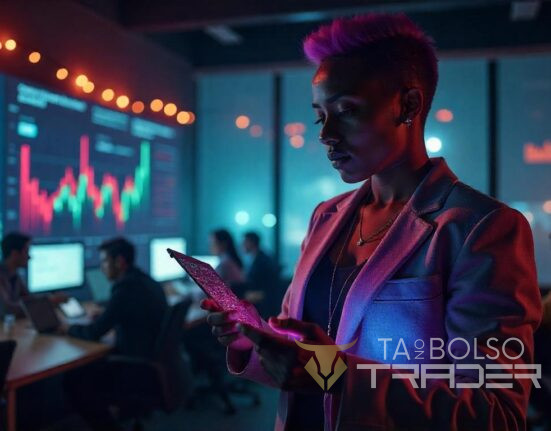 Trader avançado gerenciando risco em gráficos