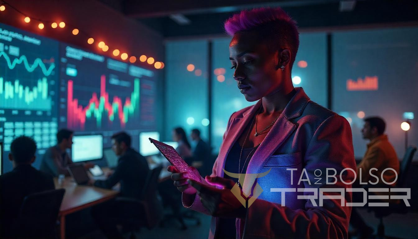 Trader avançado gerenciando risco em gráficos