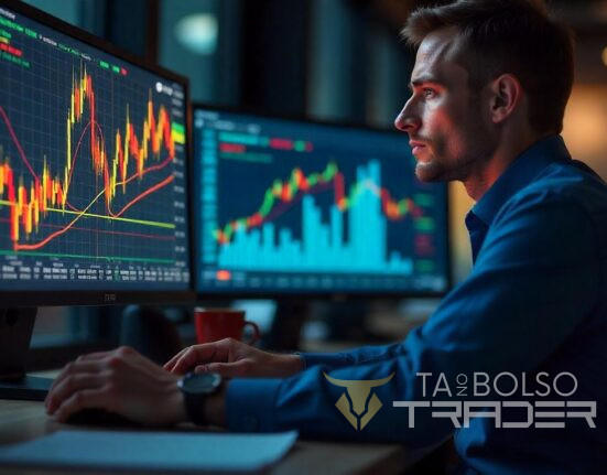 Trader analisando swing trade em gráficos