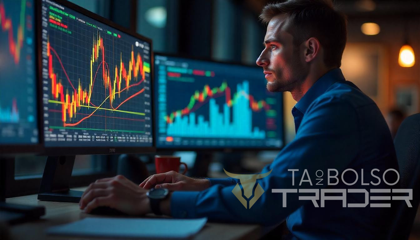 Trader analisando swing trade em gráficos