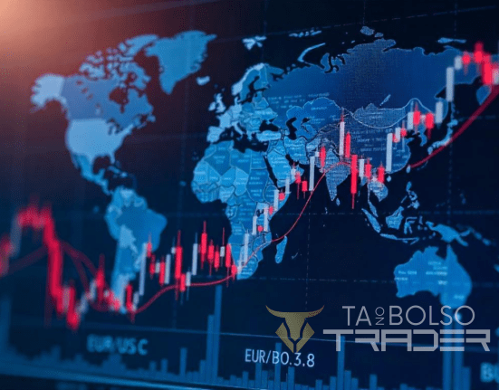 Gráfico representando a volatilidade do mercado Forex com pares de moedas em destaque