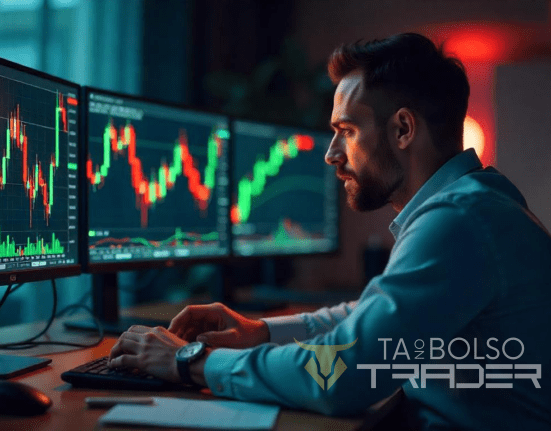 Trader analisando gráficos para gerenciamento de risco no day trading