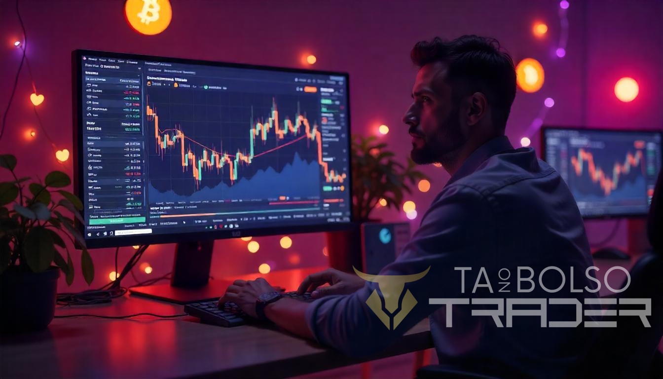 Trader fazendo day trade em criptomoedas com gráficos