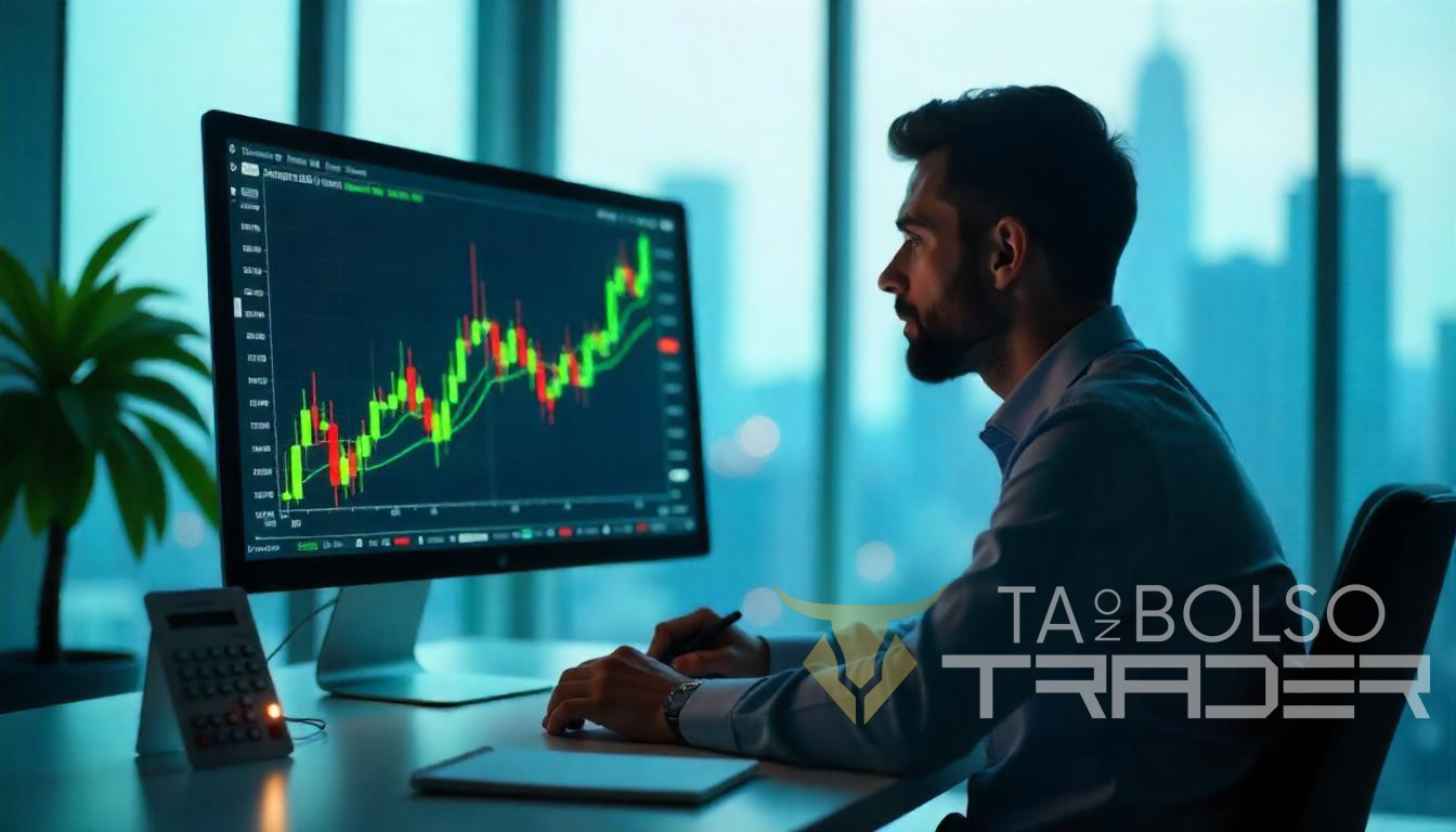 Trader analisando gestão de risco no day trade com gráficos
