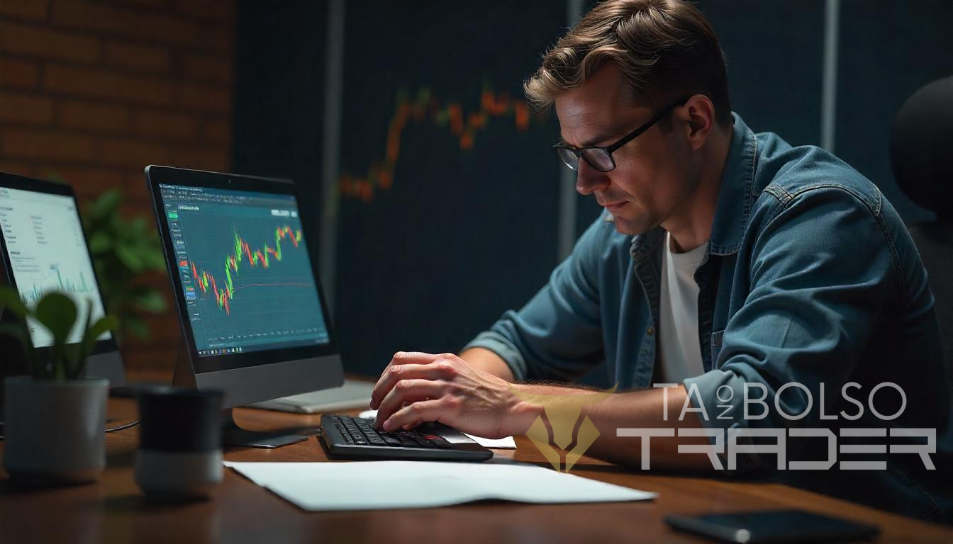 Trader calculando risco-retorno